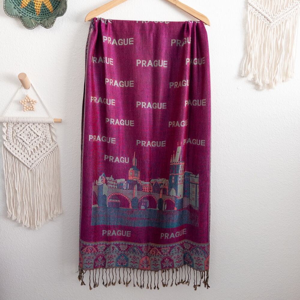 Pashmina Pink Prague Silk and Cashmere Fringe Trim Scarf 27.5 X 76